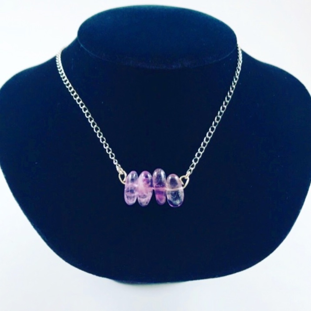 🔴SALE ! Genuine amethyst bar boho choker necklace - Picture 2 of 8